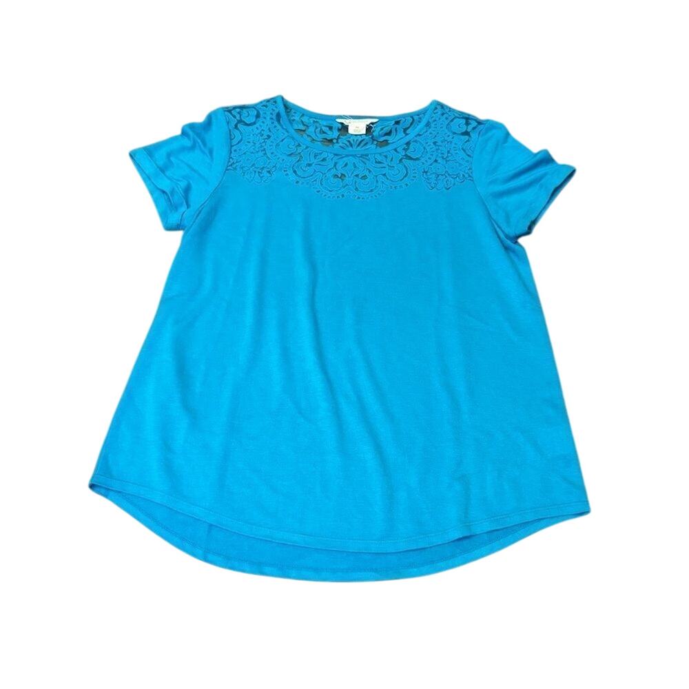 C. Wonder Short Sleeve Top Women's Medium Casual‎ Blue Scoop Neck Lace Shirt
